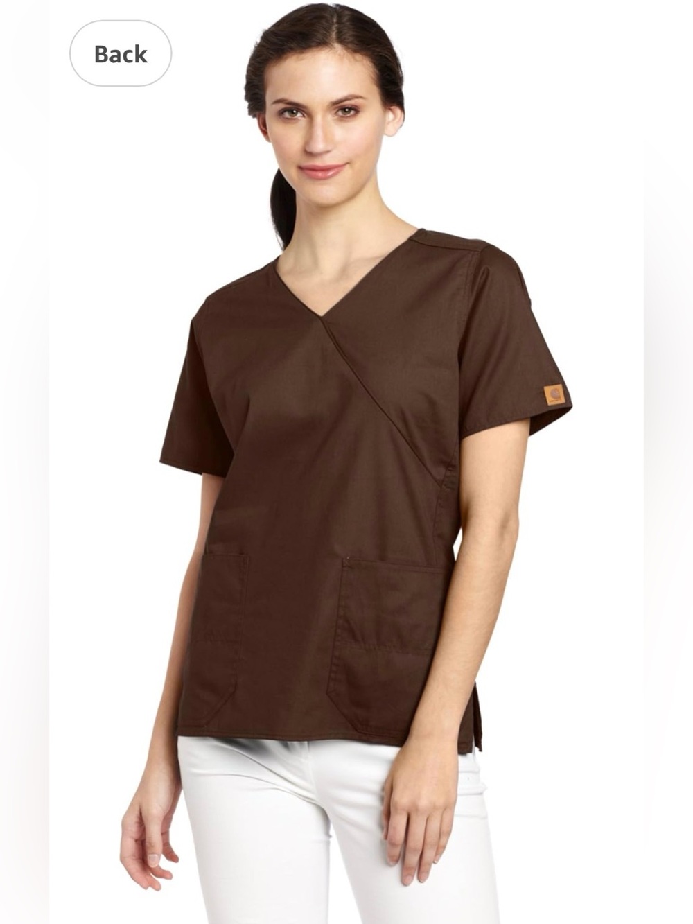 Carhartt Women's Dark Brown V-Neck Short Sleeve Scrub Top Size L